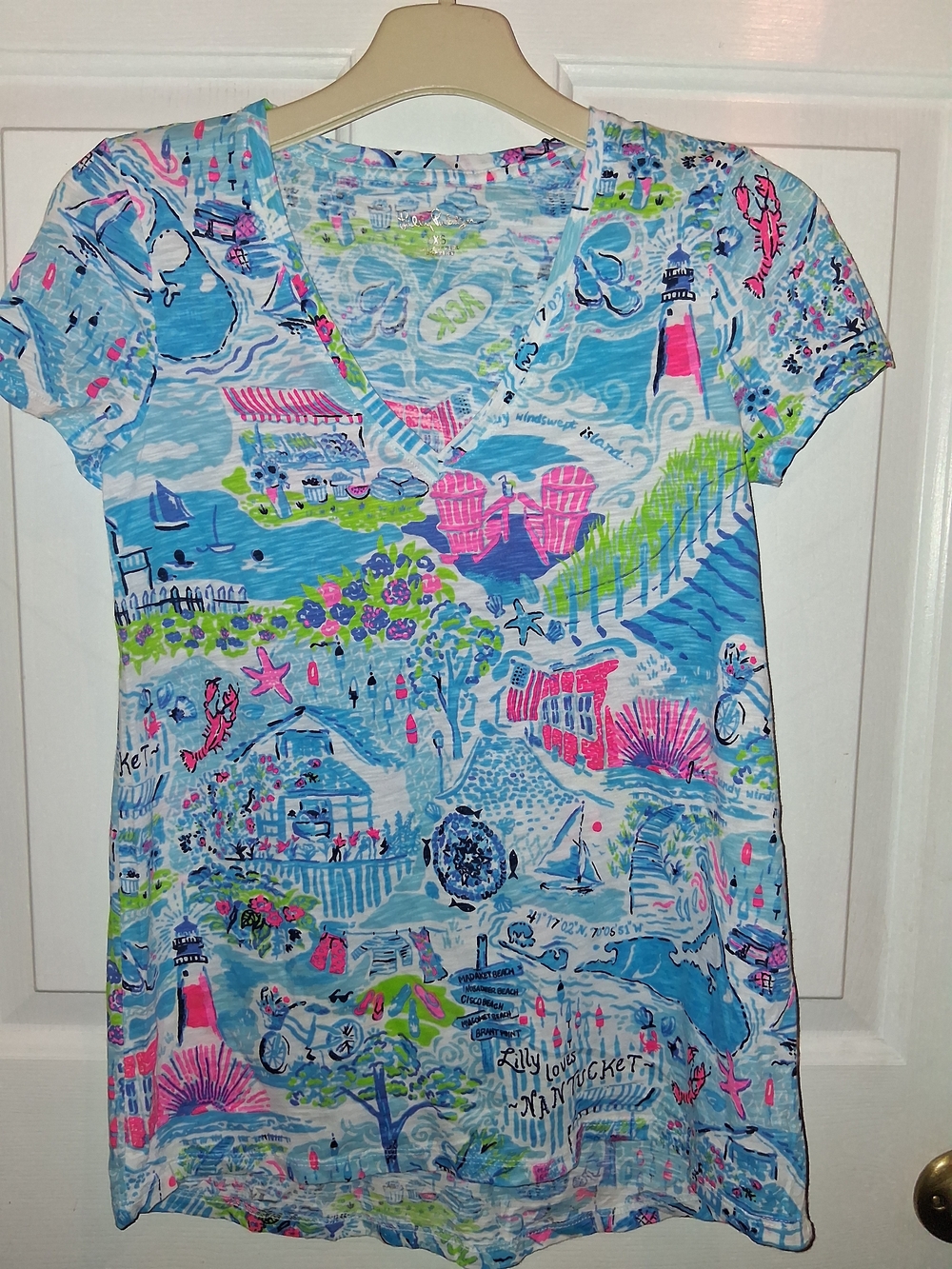Lilly Pulitzer Blue/Pink V-Neck Cotton Tee